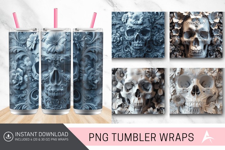3D Floral Skull Tumbler Wrap
