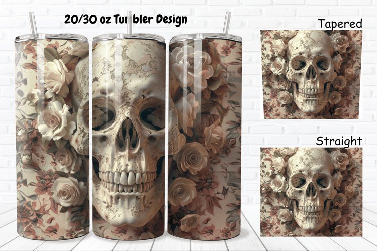 3D Floral Skull 20/30oz Skinny Tumbler