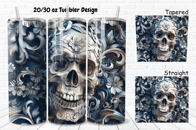 3D Floral Skull 20/30oz Skinny Tumbler