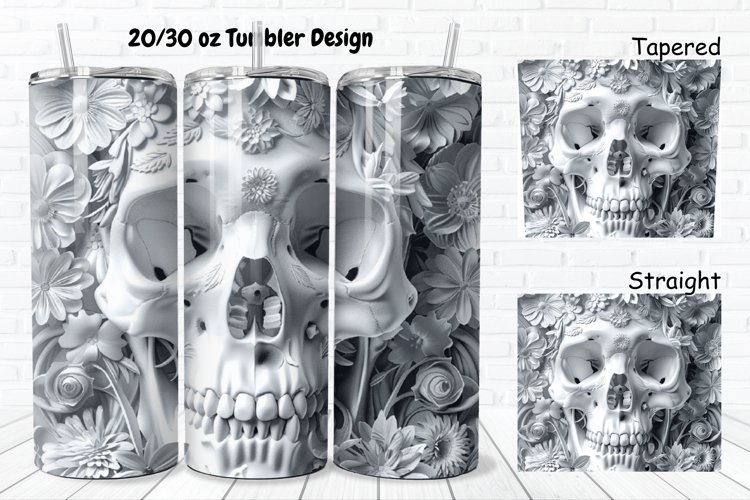 3D Floral Skull 20/30oz Skinny Tumbler example image 1