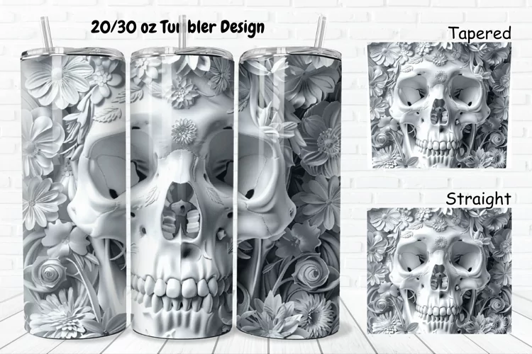 3D Floral Skull 20/30oz Skinny Tumbler