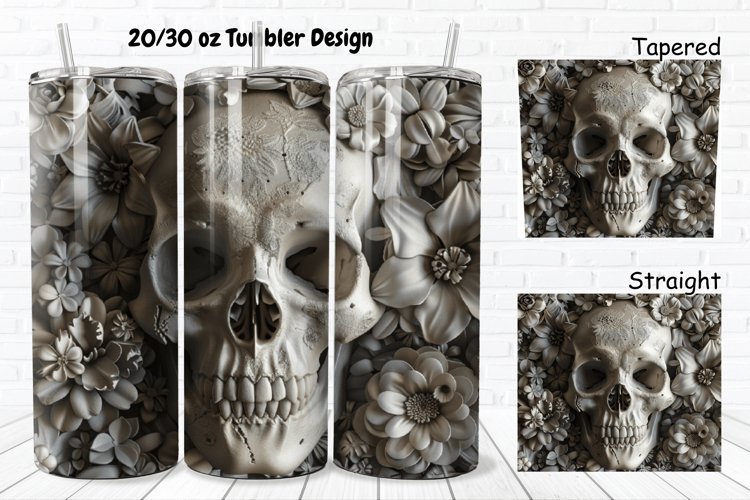3D Floral Skull 20/30oz Skinny Tumbler