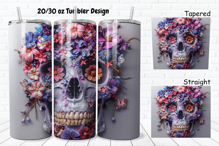 3D Floral Skull 20/30oz Skinny Tumbler