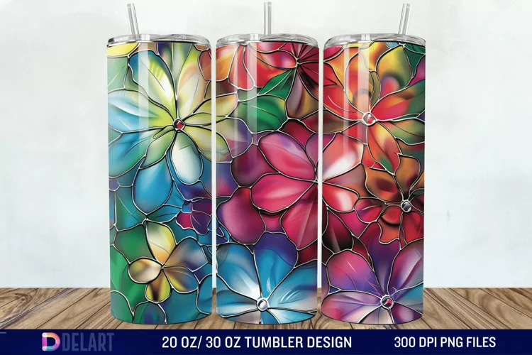 3d Floral stained glass Tumbler Wrap