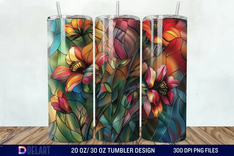 3d Floral stained glass Tumbler Wrap