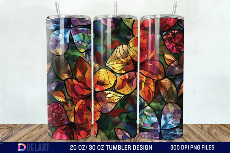 3d Floral stained glass Tumbler Wrap