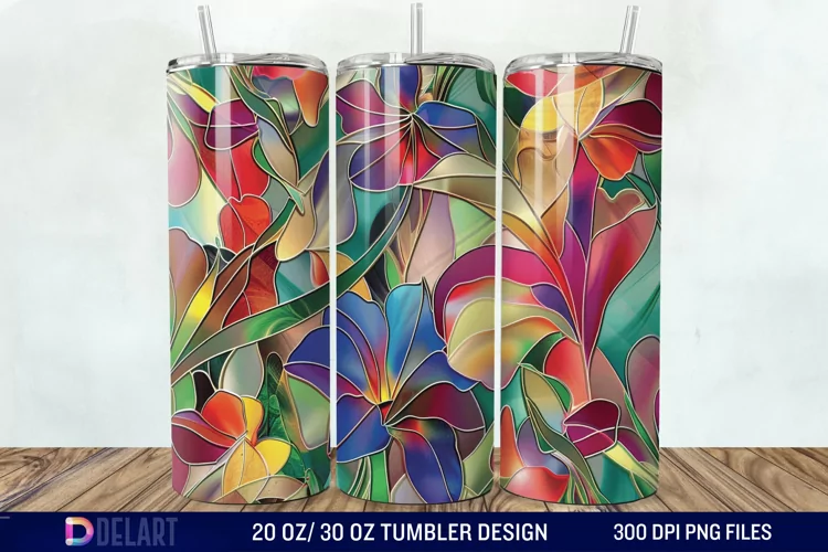 3d Floral stained glass Tumbler Wrap
