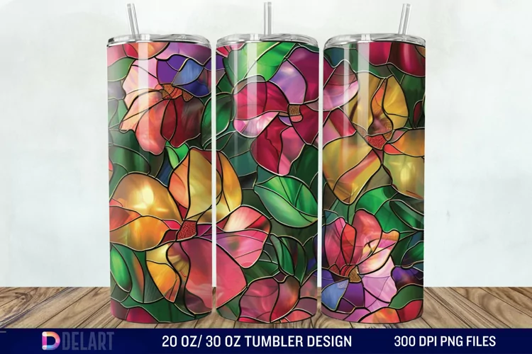 3d Floral stained glass Tumbler Wrap