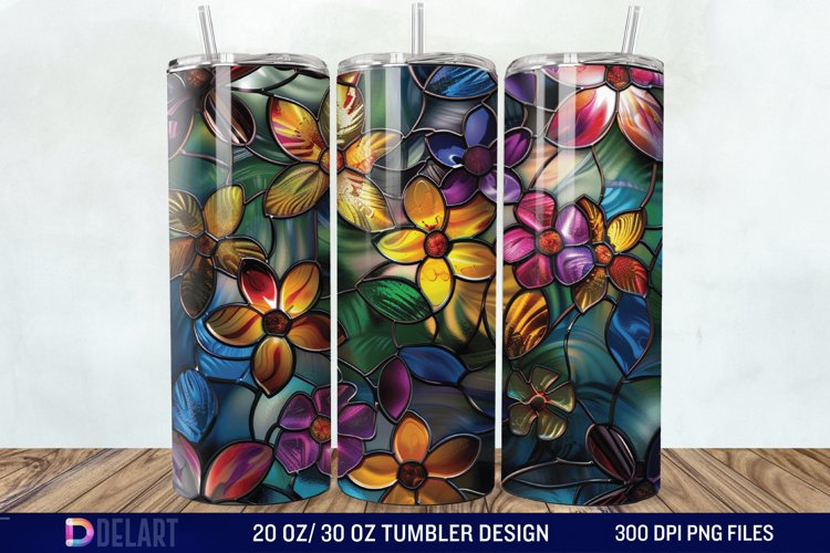 3d Floral stained glass Tumbler Wrap example image 1