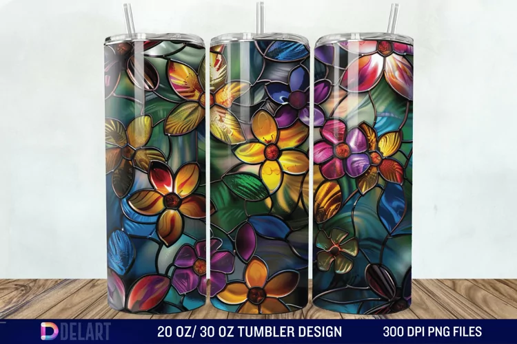 3d Floral stained glass Tumbler Wrap