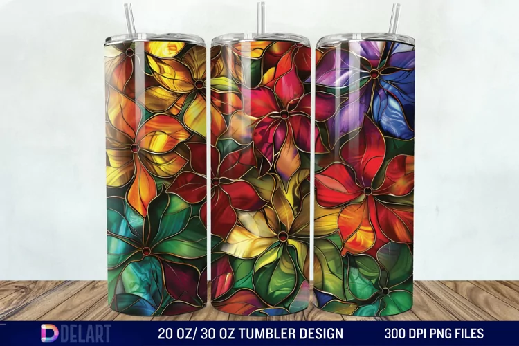 3d Floral stained glass Tumbler Wrap