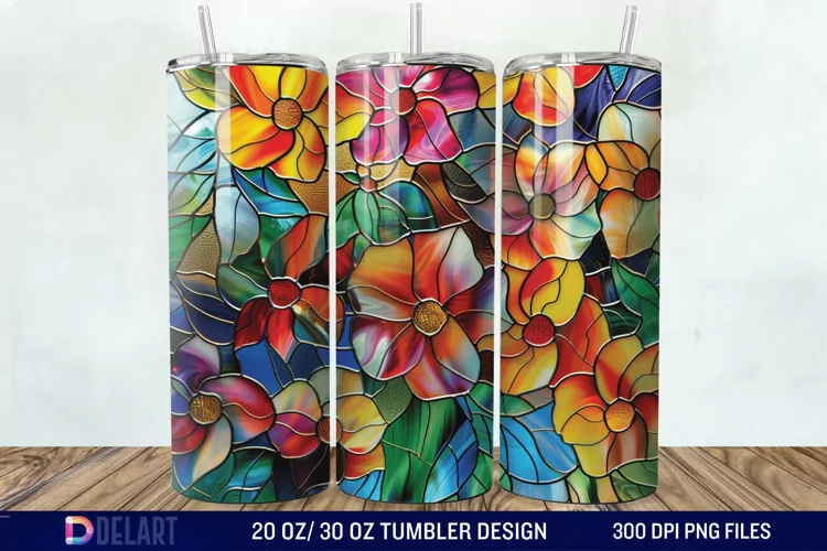 3d Floral stained glass Tumbler Wrap