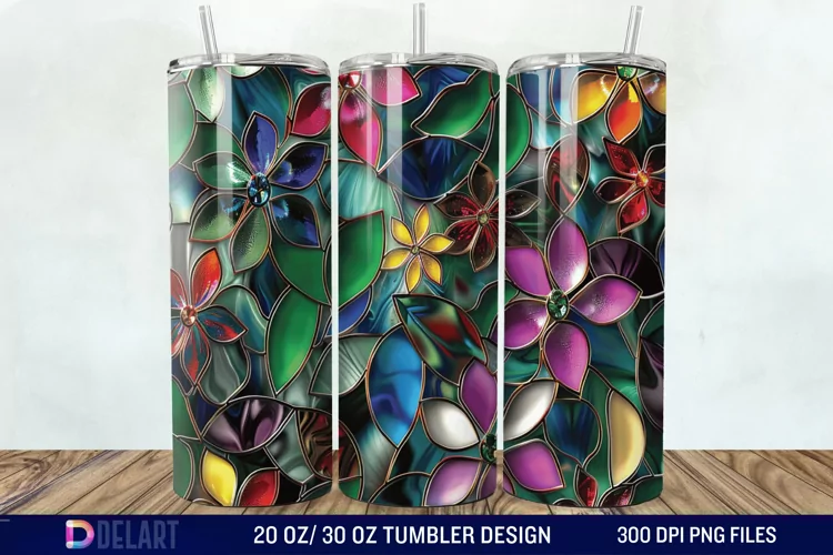 3d Floral stained glass Tumbler Wrap