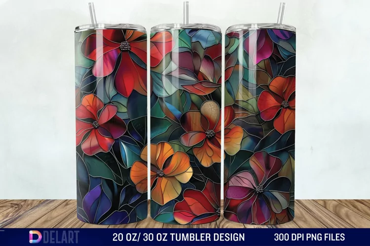 3d Floral stained glass Tumbler Wrap