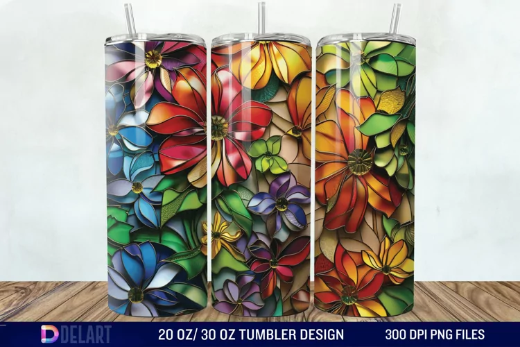 3d Floral stained glass Tumbler Wrap