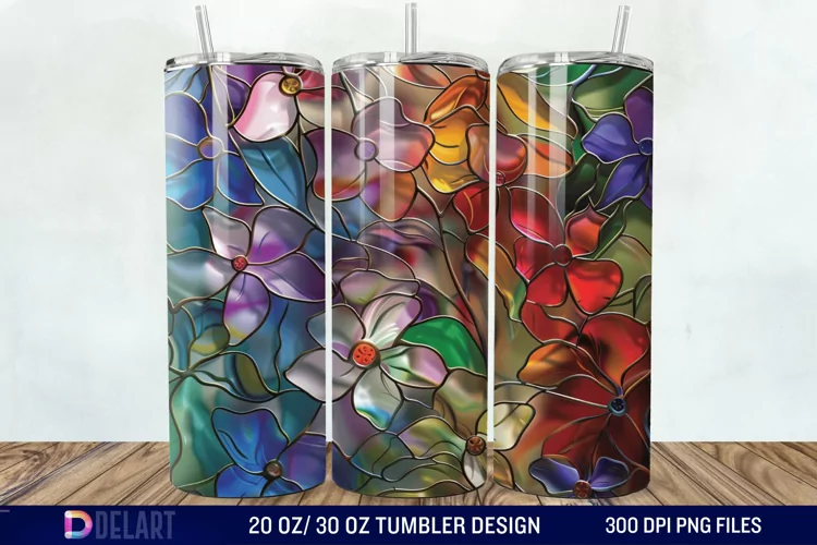 3d Floral stained glass Tumbler Wrap