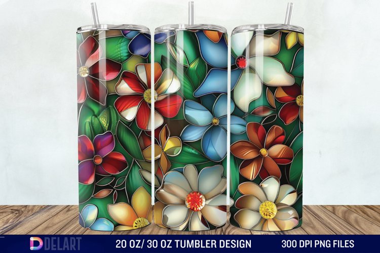 3d Floral stained glass Tumbler Wrap example image 1