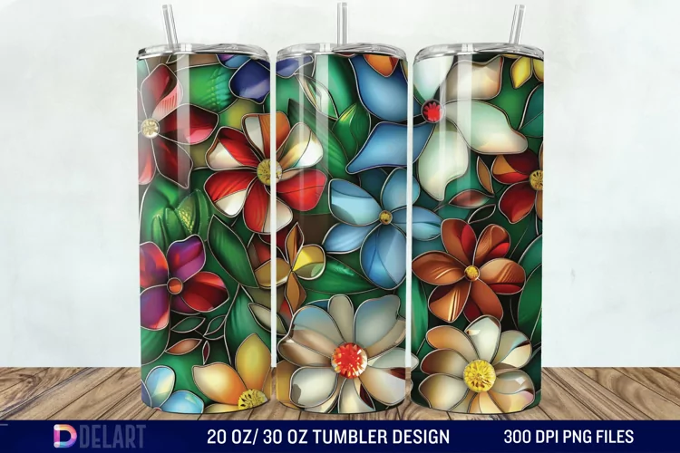 3d Floral stained glass Tumbler Wrap