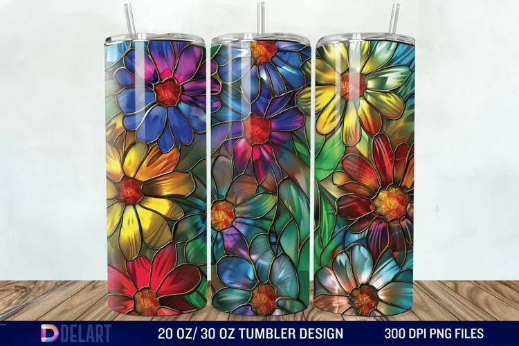 3d Floral stained glass Tumbler Wrap