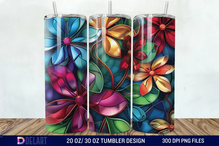 3d Floral stained glass Tumbler Wrap