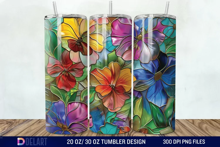 3d Floral stained glass Tumbler Wrap