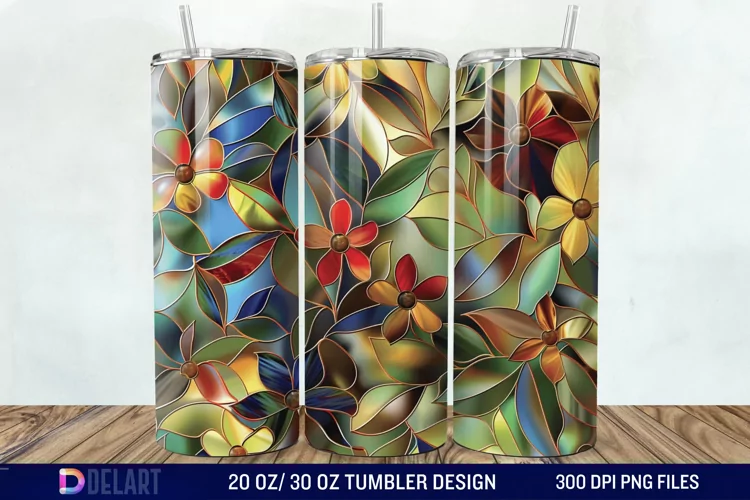 3d Floral stained glass Tumbler Wrap