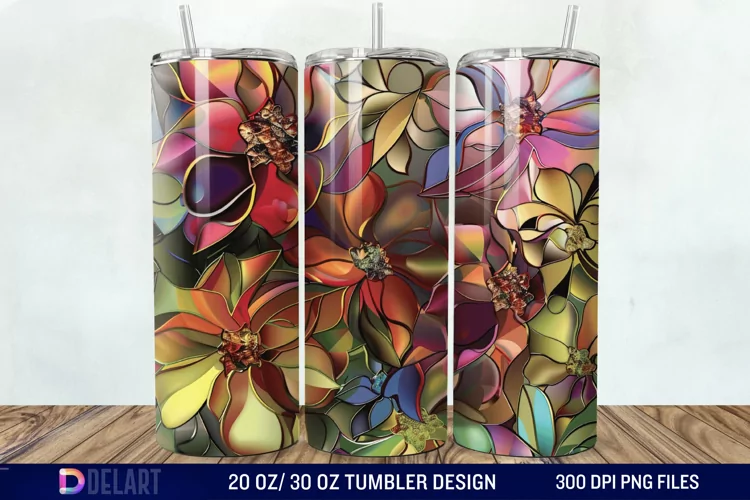 3d Floral stained glass Tumbler Wrap