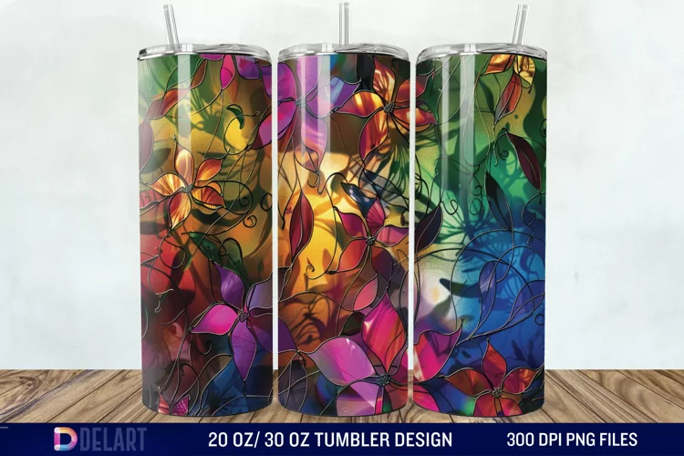 3d Floral stained glass Tumbler Wrap