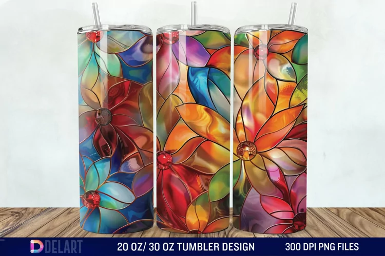 3d Floral stained glass Tumbler Wrap