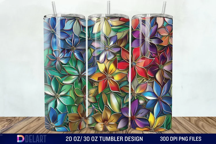 3d Floral stained glass Tumbler Wrap