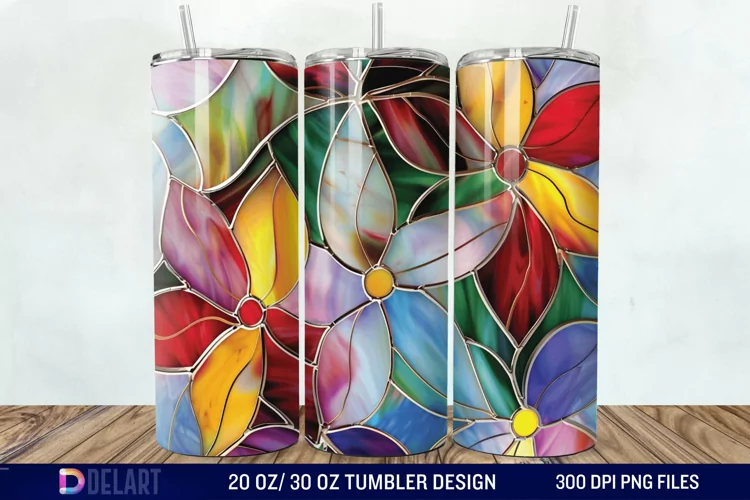 3d Floral stained glass Tumbler Wrap