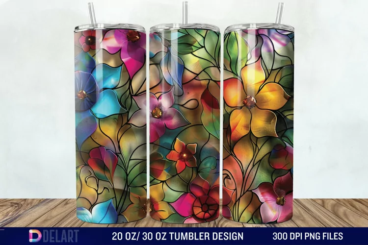 3d Floral stained glass Tumbler Wrap