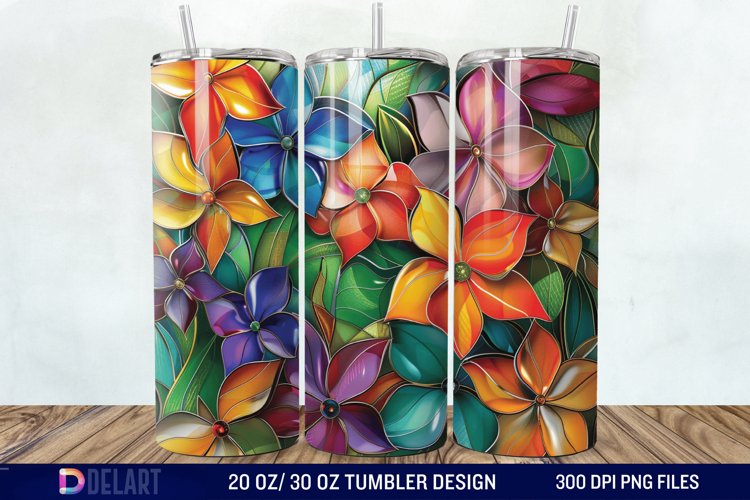 3d Floral stained glass Tumbler Wrap example image 1