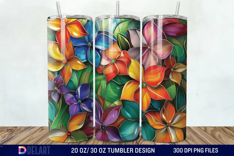 3d Floral stained glass Tumbler Wrap