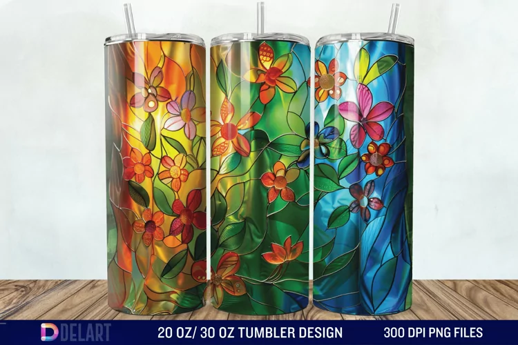 3d Floral stained glass Tumbler Wrap