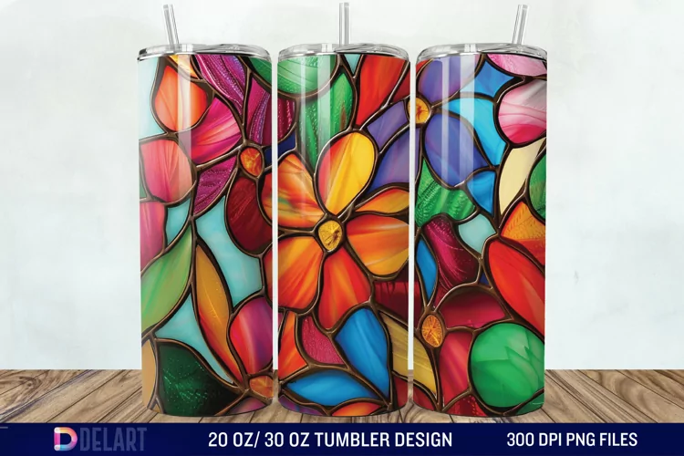 3d Floral stained glass Tumbler Wrap