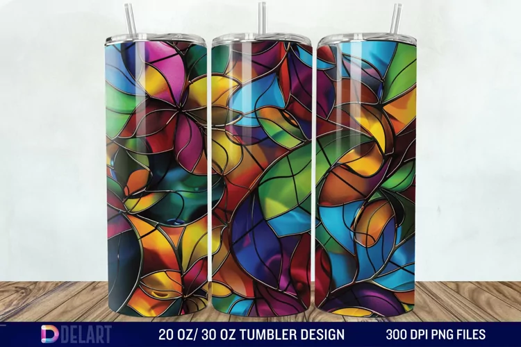 3d Floral stained glass Tumbler Wrap