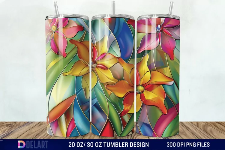 3d Floral stained glass Tumbler Wrap