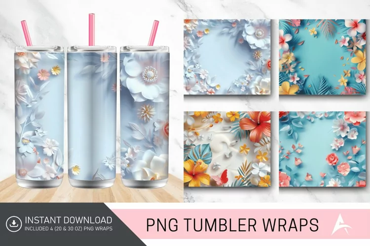 3D Floral Summer Tumbler Wrap