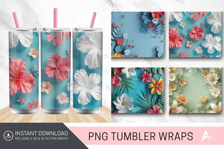 3D Floral Summer Tumbler Wrap
