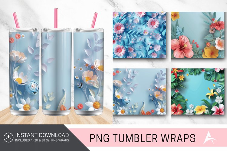 3D Floral Summer Tumbler Wrap example image 1