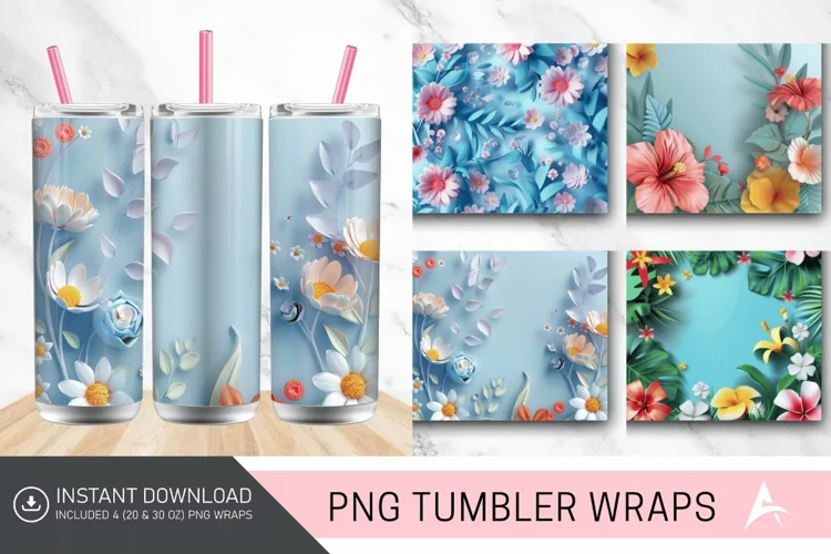 3D Floral Summer Tumbler Wrap