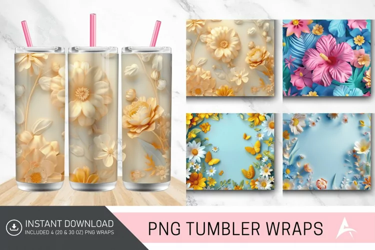 3D Floral Summer Tumbler Wrap