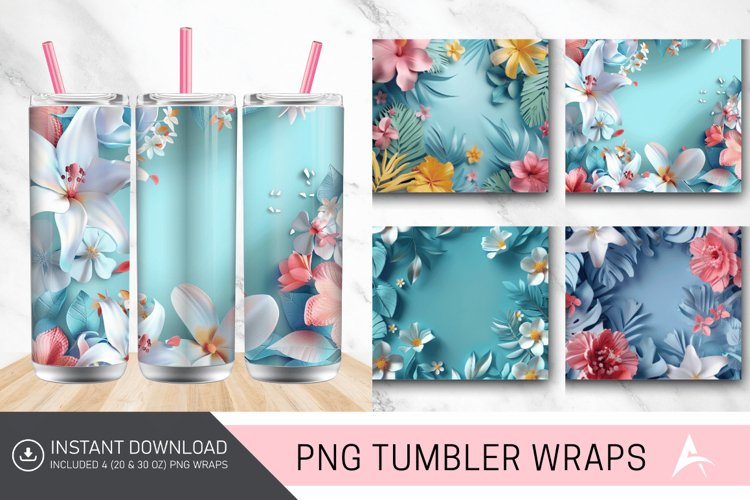 3D Floral Summer Tumbler Wrap example image 1
