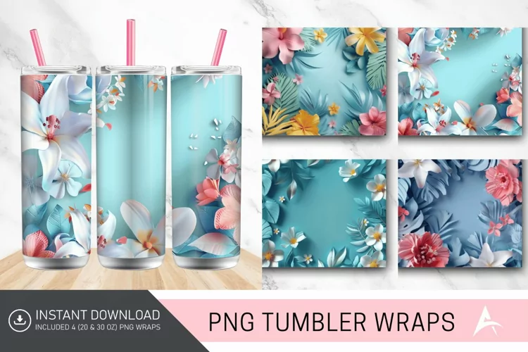 3D Floral Summer Tumbler Wrap