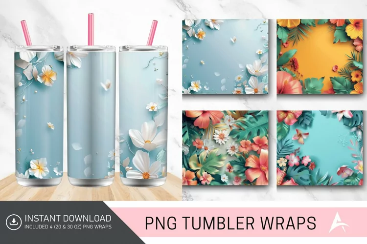 3D Floral Summer Tumbler Wrap