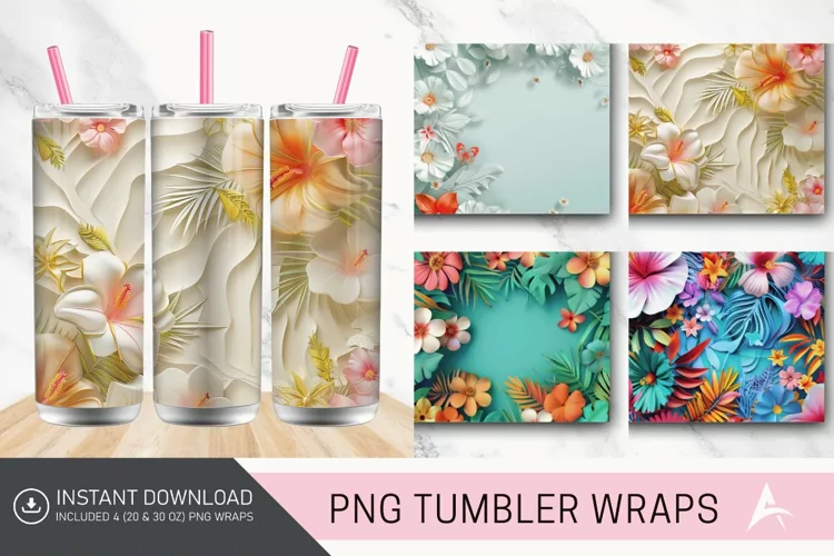 3D Floral Summer Tumbler Wrap