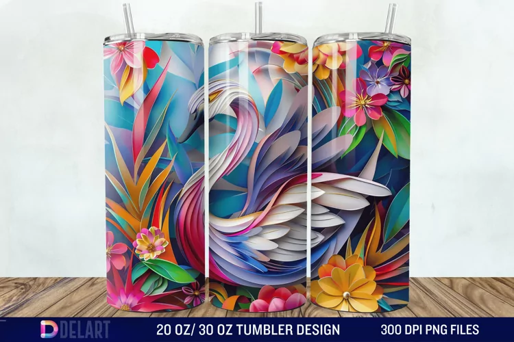 3D Floral Swan Break Tumbler Wrap