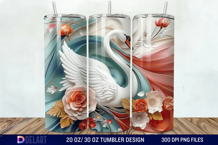 3D Floral Swan Break Tumbler Wrap