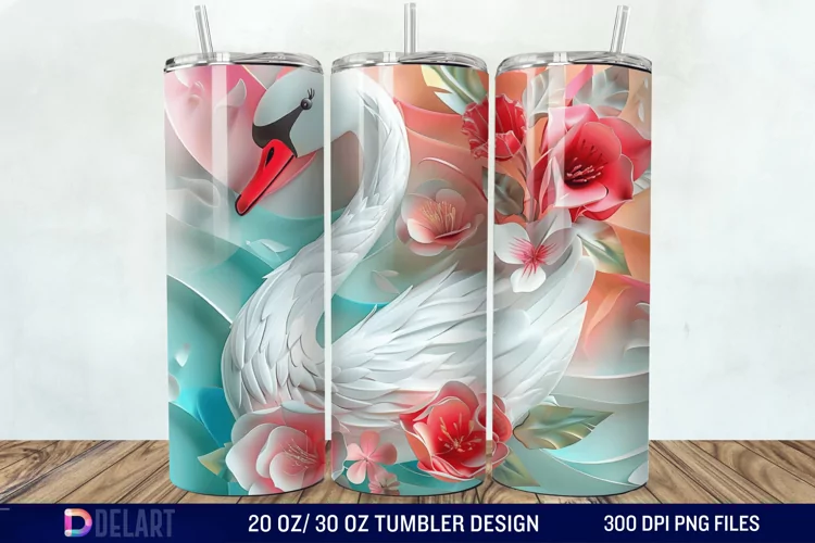 3D Floral Swan Break Tumbler Wrap